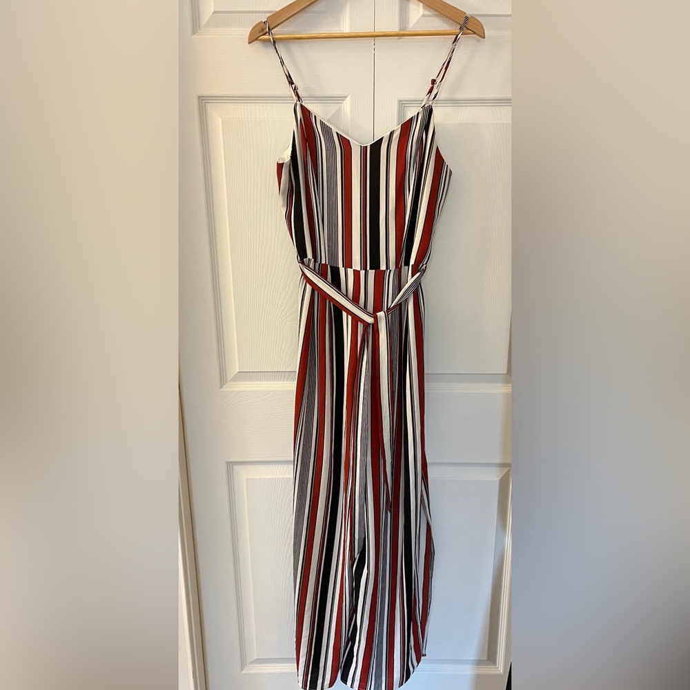 Red stripe wide-leg jumpsuit